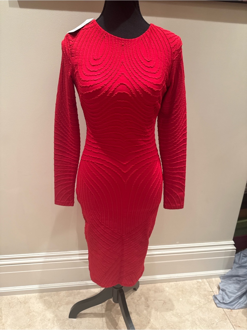 BCBGMaxAzria Red Long-Sleeve Textured Bodycon Dress